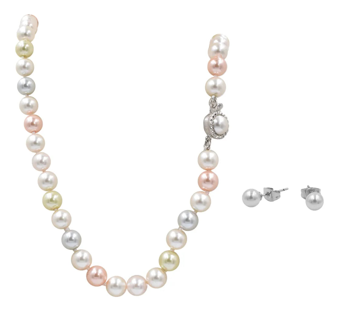 Set Collar y Aretes | De Perlas Mallorca | Bicolor Pasteles 2 Pz 45 Cm
