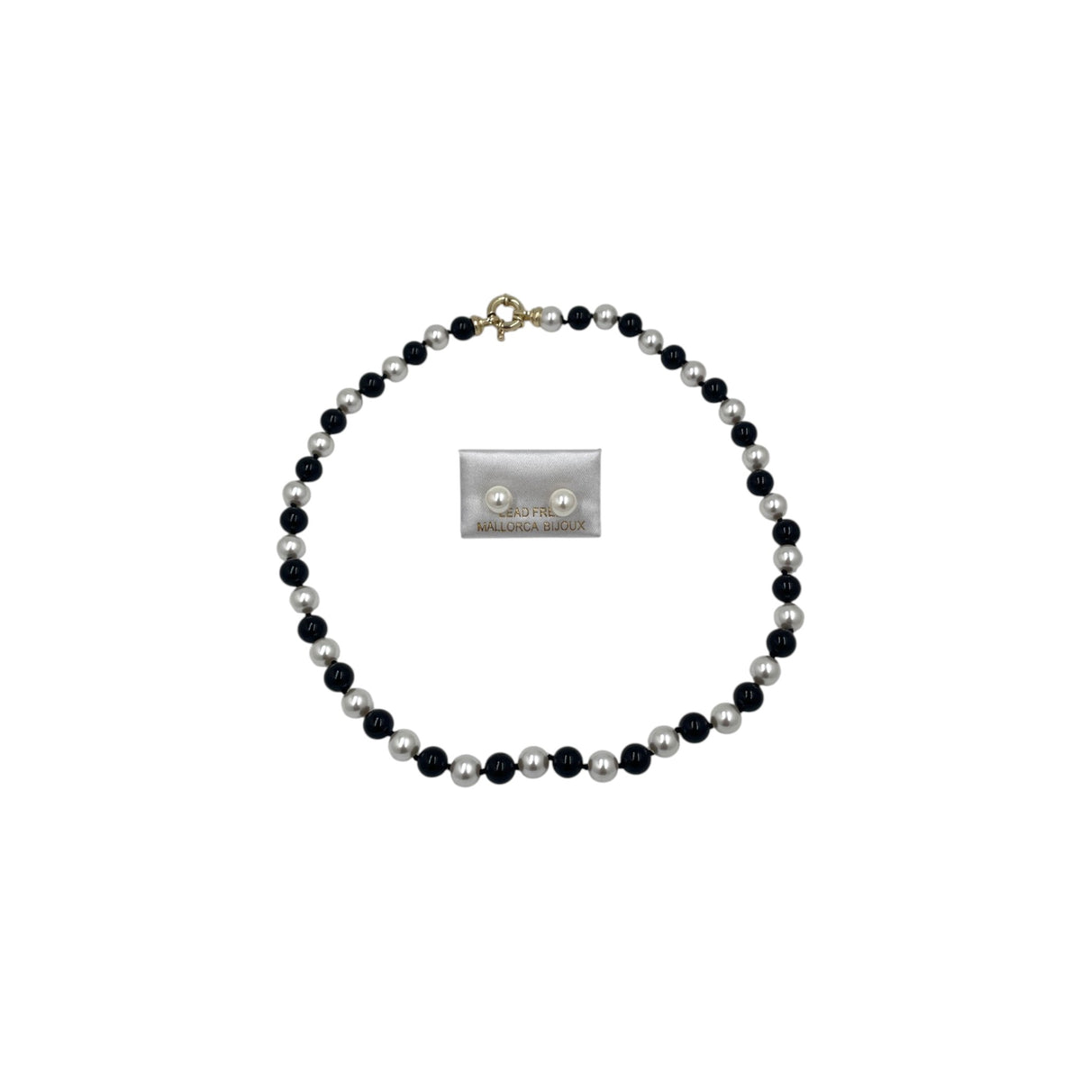 Set Collar y Aretes | Perlas Mallorca Bijoux | Bicolor Negro e Ivory 8MM