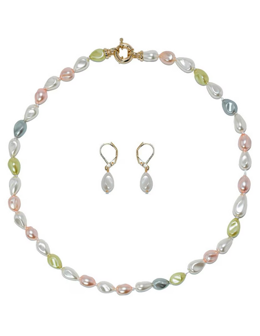 Juego Collar y Aretes | Perlas Mallorca Piñon | Colores Pastel 8MM
