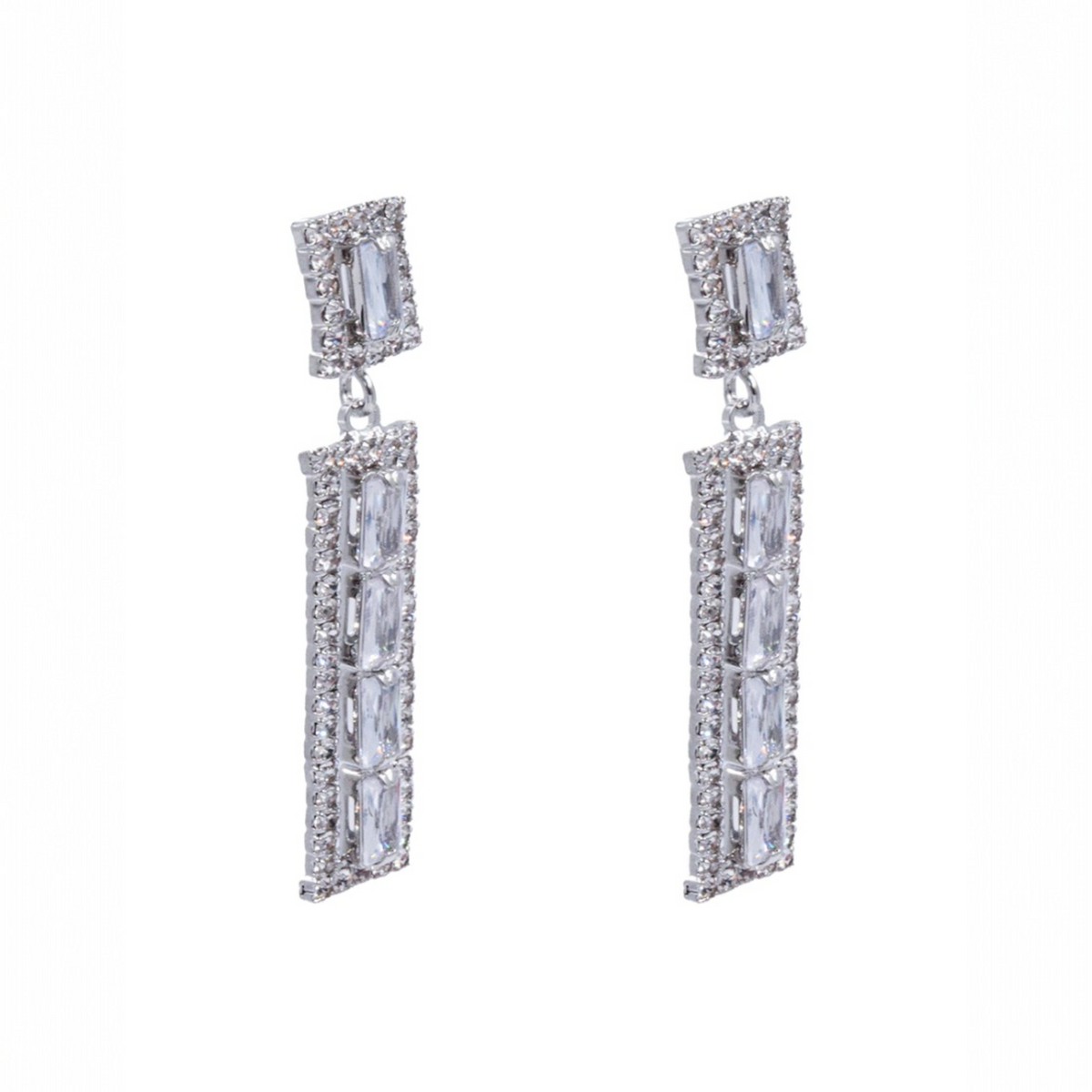 Aretes Largos Rectangulares con Zirconias | Diseño Elegante Brillante