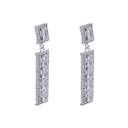 Aretes Largos Rectangulares con Zirconias | Diseño Elegante Brillante