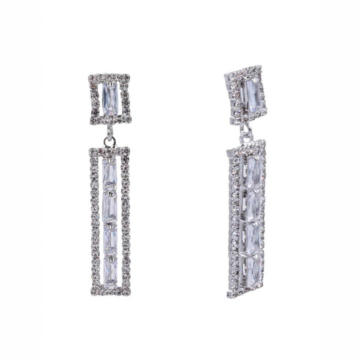 Aretes Largos Rectangulares con Zirconias | Diseño Elegante Brillante