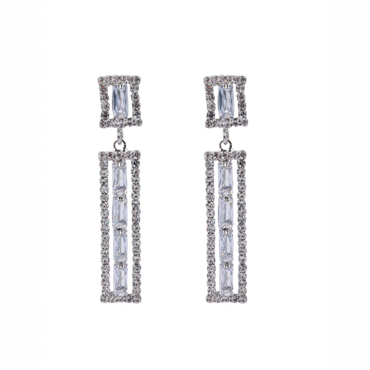 Aretes Largos Rectangulares con Zirconias | Diseño Elegante Brillante