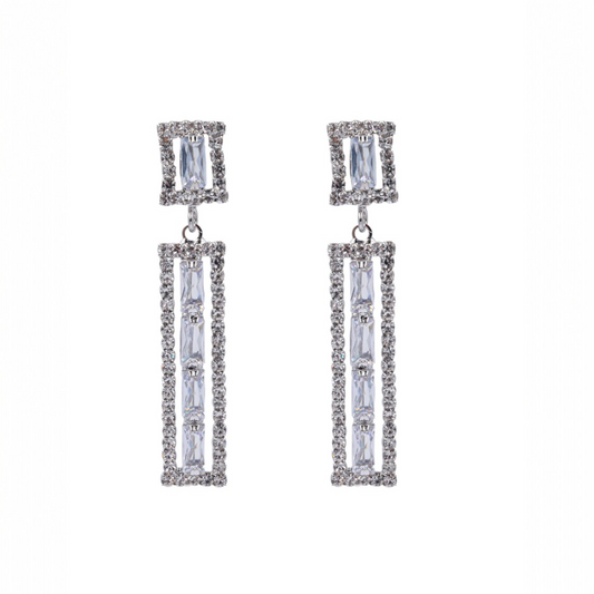Aretes Largos Rectangulares con Zirconias | Diseño Elegante Brillante