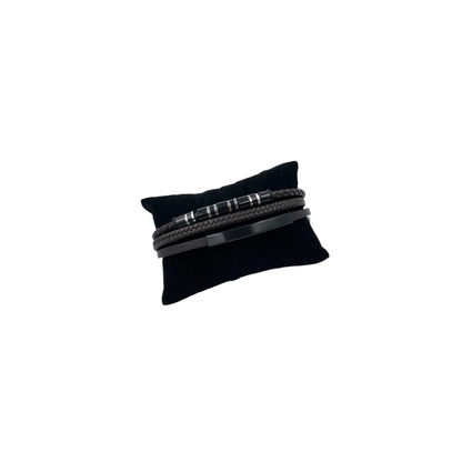 Pulsera para Caballero | Piel Café Trenzada | Detalles en Acero | Estilo Geométrico