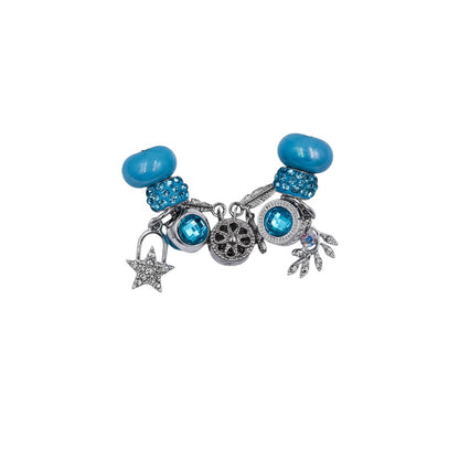 Pulsera Tipo Pandora Azul | Dijes Colgantes Plateados | Ajustable Charm Bracelet