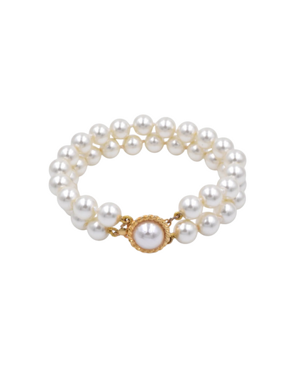 Pulsera Doble de Perla Mallorca | Chapa de Oro 8mm