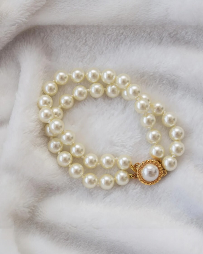 Pulsera Doble de Perla Mallorca | Chapa de Oro 8mm