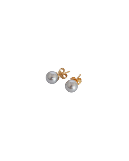 Aretes de Perla Mallorca | Clásicos Tipo Broquel | Gris con Chapa 8mm