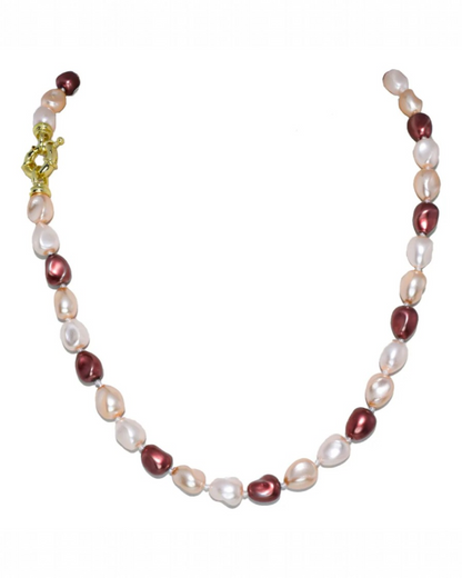 Juego Collar Aretes y Pulsera | Perlas Mallorca Piñon | Bicolor Café Bronce 8MM