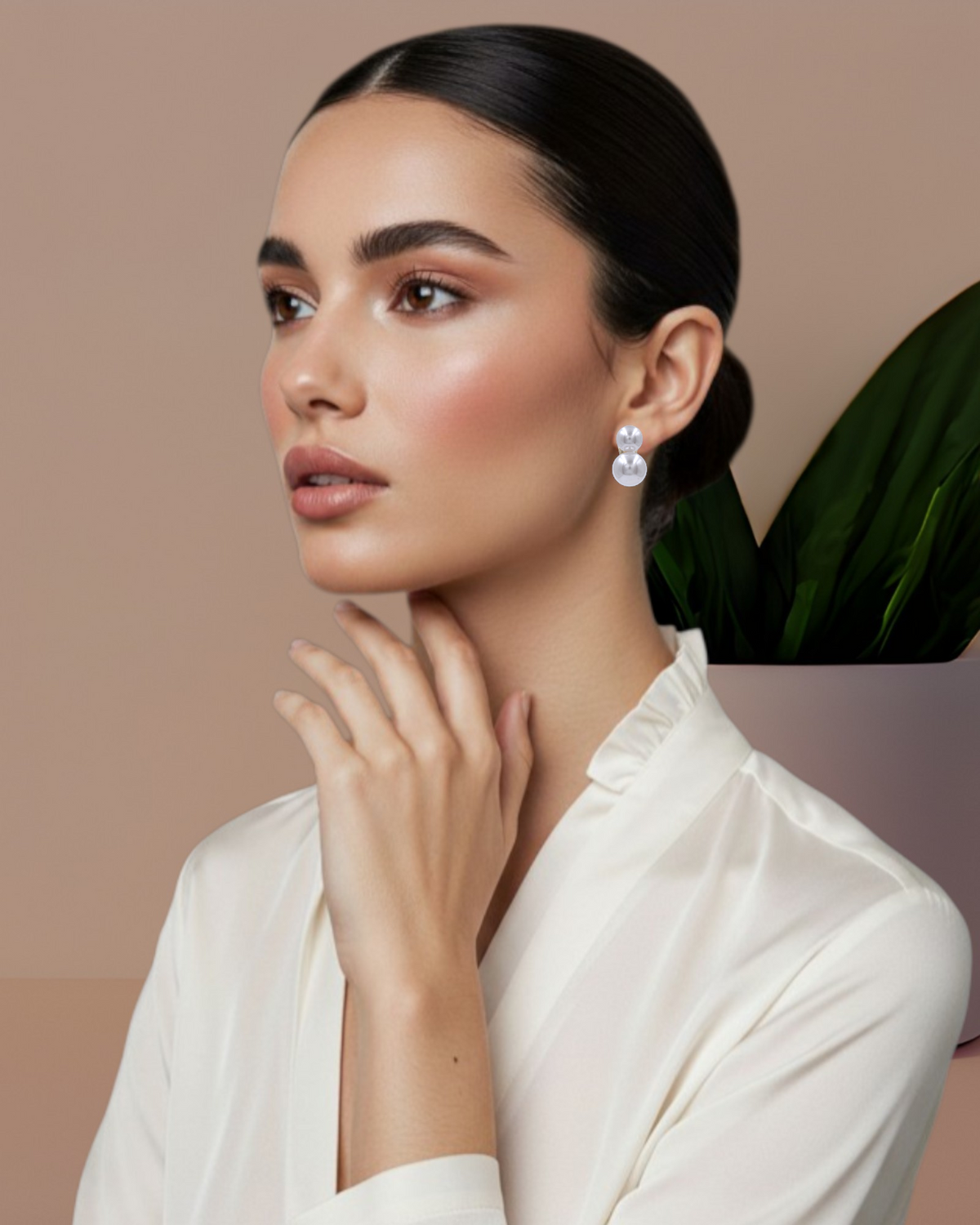 Aretes Duo De Perla Mallorca | Baño De Chapa De Oro | Ivory Estilo Boquel