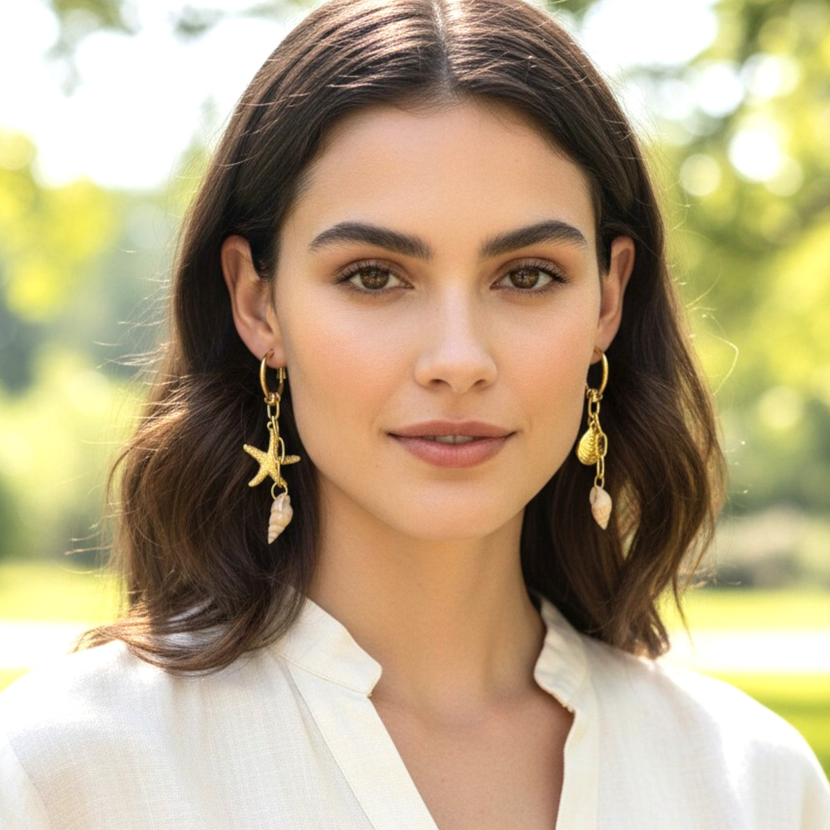 Aretes Largos con Estrella de Mar | Diseño Marino con Conchas