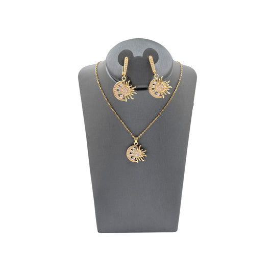 Set Sol y Luna | Collar y Aretes colgantes | Dorados con Zirconias