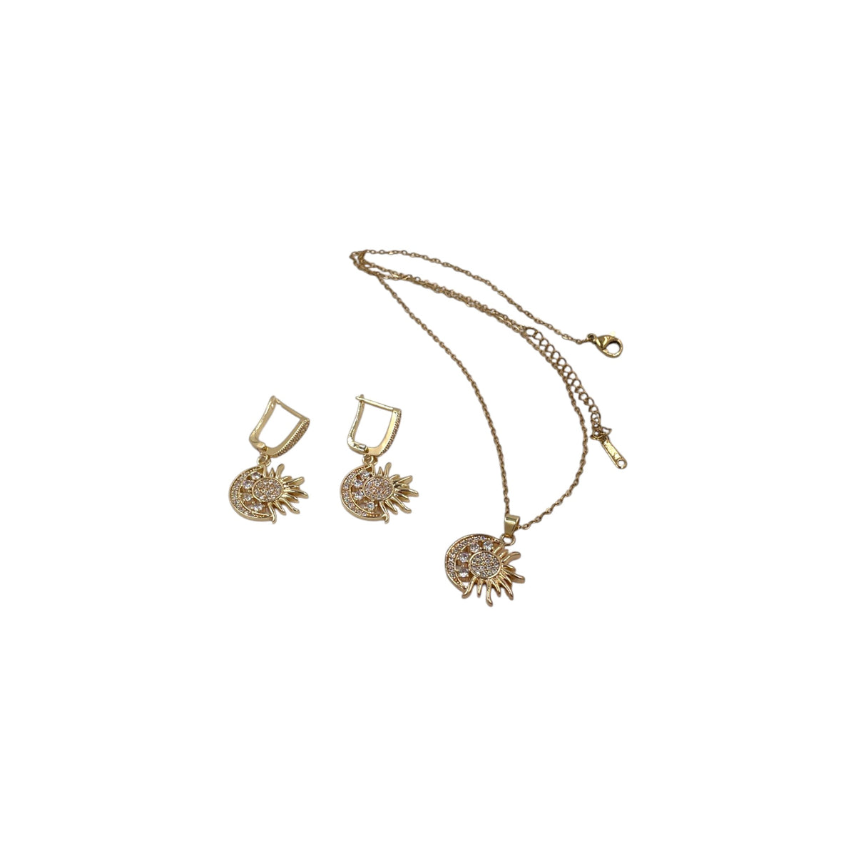 Set Sol y Luna | Collar y Aretes colgantes | Dorados con Zirconias