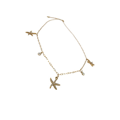 Collar de Estrellas de mar | Chapa de oro con Zirconias | Dorado de 45cm