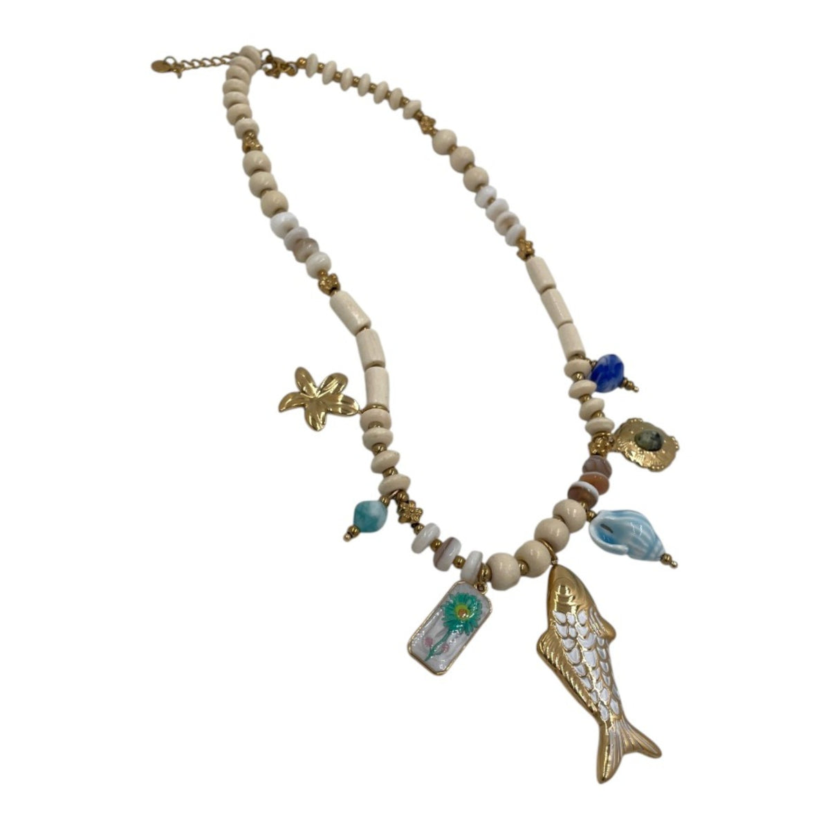 Collar Artesanal | Dijes Marinos | Piedras tipo Marmol 45 cm