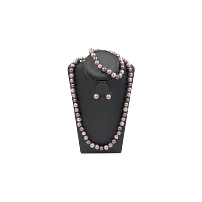 Juego Collar Aretes y Pulsera | Clásicas Perlas Mallorca  | Bicolor Rosa Lila 8MM