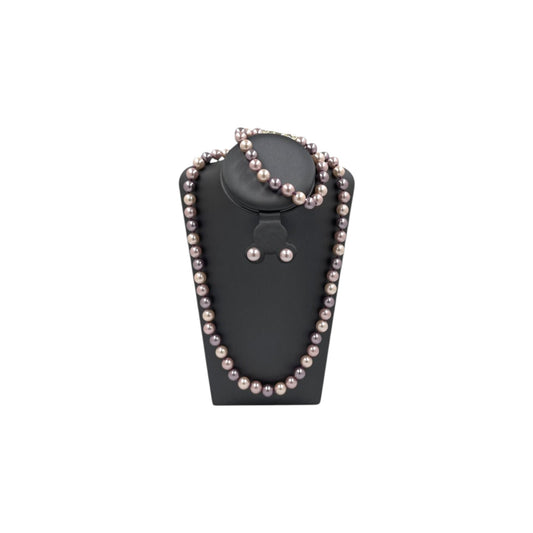 Juego Collar Aretes y Pulsera | Clásicas Perlas Mallorca  | Bicolor Rosa Lila 8MM
