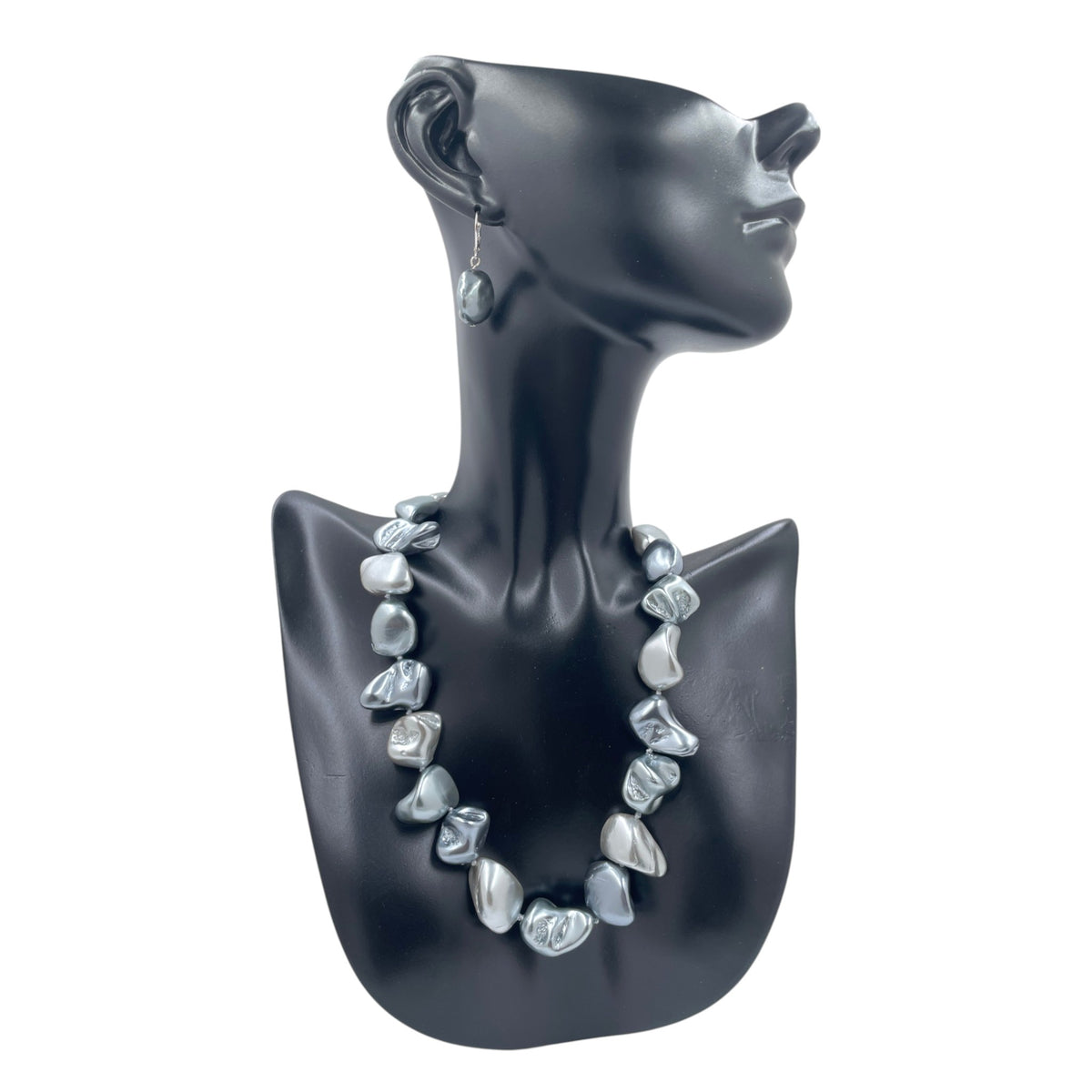 Juego de Collar Aretes y Pulsera | Perlas Barroco Mallorca Bijoux | Azul Petroleo 15MM