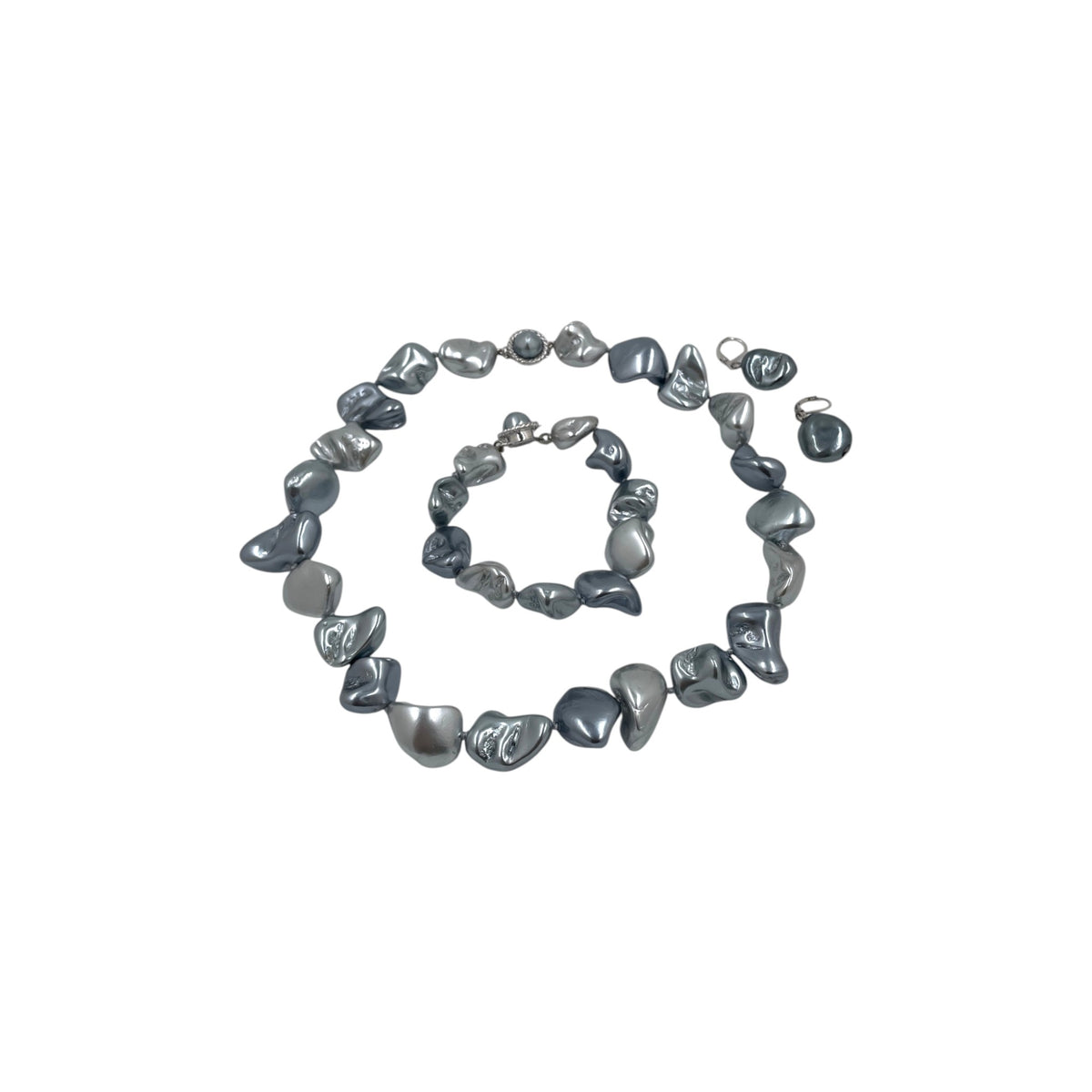 Juego de Collar Aretes y Pulsera | Perlas Barroco Mallorca Bijoux | Azul Petroleo 15MM