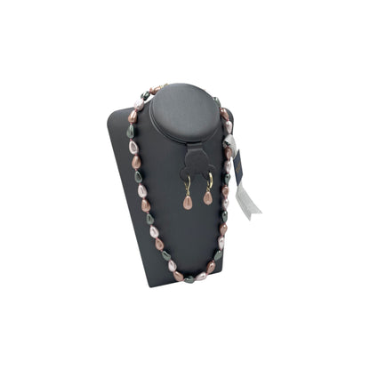 Juego Collar Aretes y Pulsera | Perlas Mallorca Bijoux Piñón | Bicolor Verde y Salmón 8MM