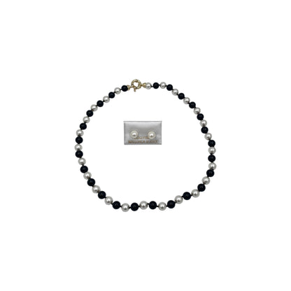 Set Collar y Aretes | Perlas Mallorca Bijoux | Bicolor Negro e Ivory 8MM