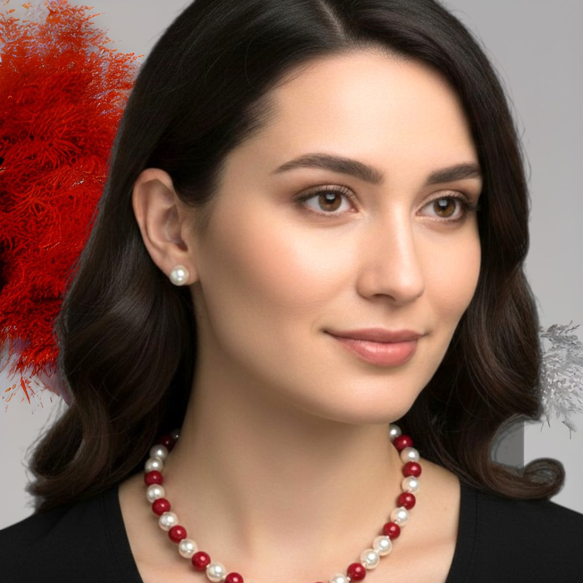 Set Collar y Aretes | Perlas Mallorca Bijoux | Bicolor Rojo e Ivory 8MM