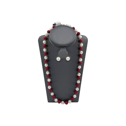 Set Collar y Aretes | Perlas Mallorca Bijoux | Bicolor Rojo e Ivory 8MM