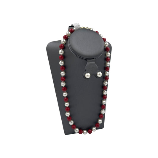 Set Collar y Aretes | Perlas Mallorca Bijoux | Bicolor Rojo e Ivory 8MM