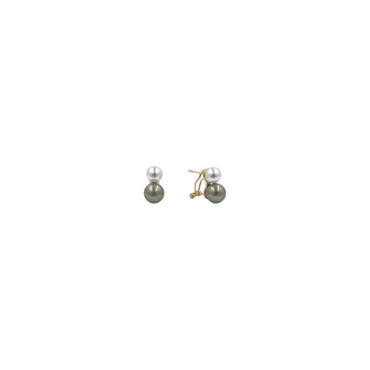 Aretes Perla Mallorca Bijoux | Chapa De Oro Bicolor | Verde Estilo Boquel Doble