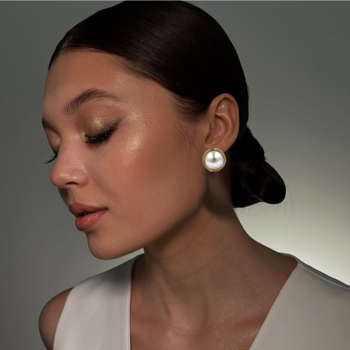 Aretes Perla Mallorca Bijoux | Baño De Chapa De Oro | Ivory con Zirconias 17MM