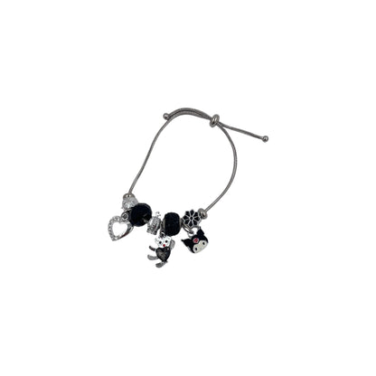 Pulsera Tipo Pandora Plata | Dijes Kuromi con Zirconias | Ajustable Charm Varios