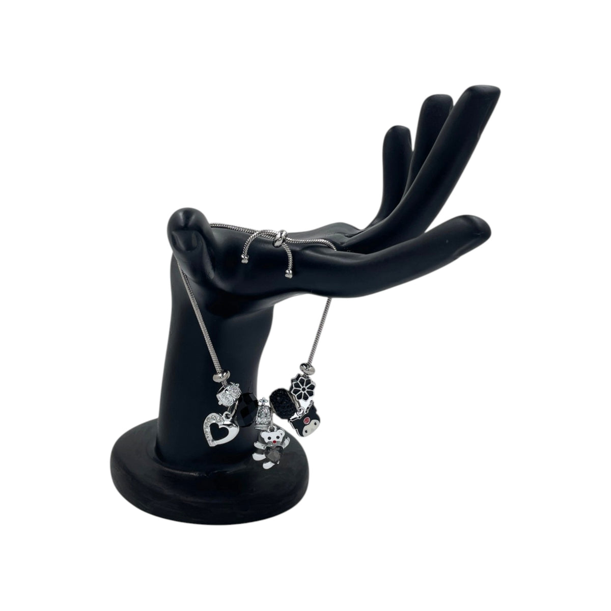 Pulsera Tipo Pandora Plata | Dijes Kuromi con Zirconias | Ajustable Charm Varios