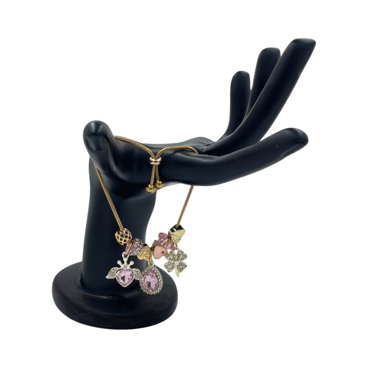 Pulsera Tipo Pandora Dorada | Dijes Rosas con Zirconias | Ajustable Charm Varios