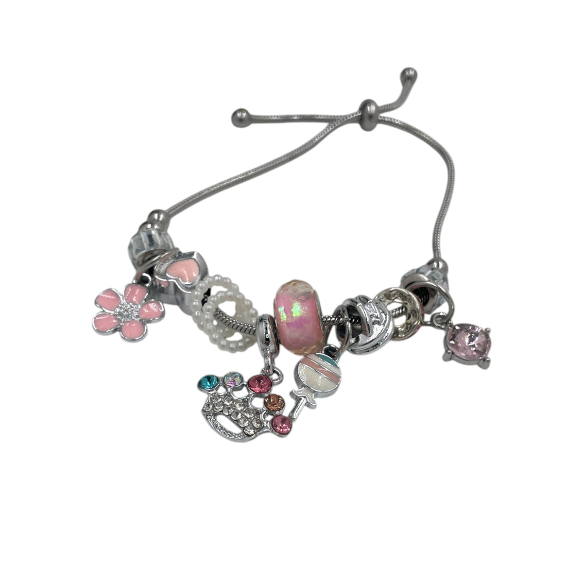Pulsera Tipo Pandora Plata | Dijes con Zirconias | Ajustable Charm Varios
