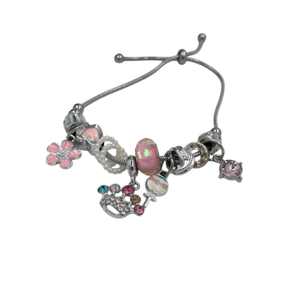 Pulsera Tipo Pandora Plata | Dijes con Zirconias | Ajustable Charm Varios