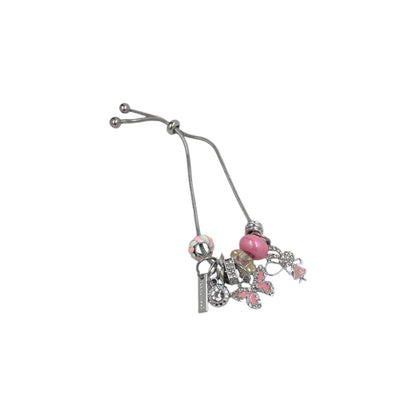 Pulsera Tipo Pandora Plateada | Dijes Rosas con Zirconias | Ajustable Charm Varios