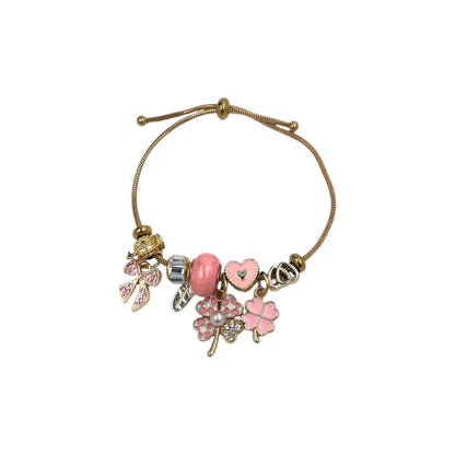 Pulsera Tipo Pandora dorada | Dijes con Zirconias | Ajustable Charm Varios