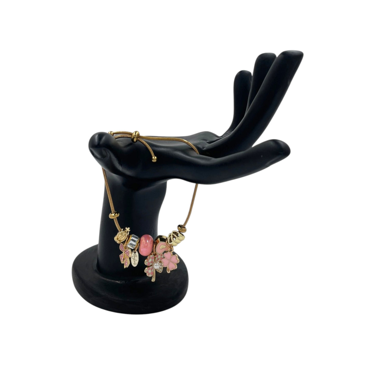 Pulsera Tipo Pandora dorada | Dijes con Zirconias | Ajustable Charm Varios