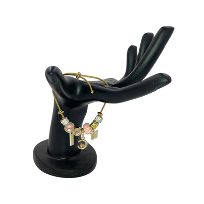 Pulsera Tipo Pandora Dorada | Dijes con Zirconias | Ajustable Charm Varios