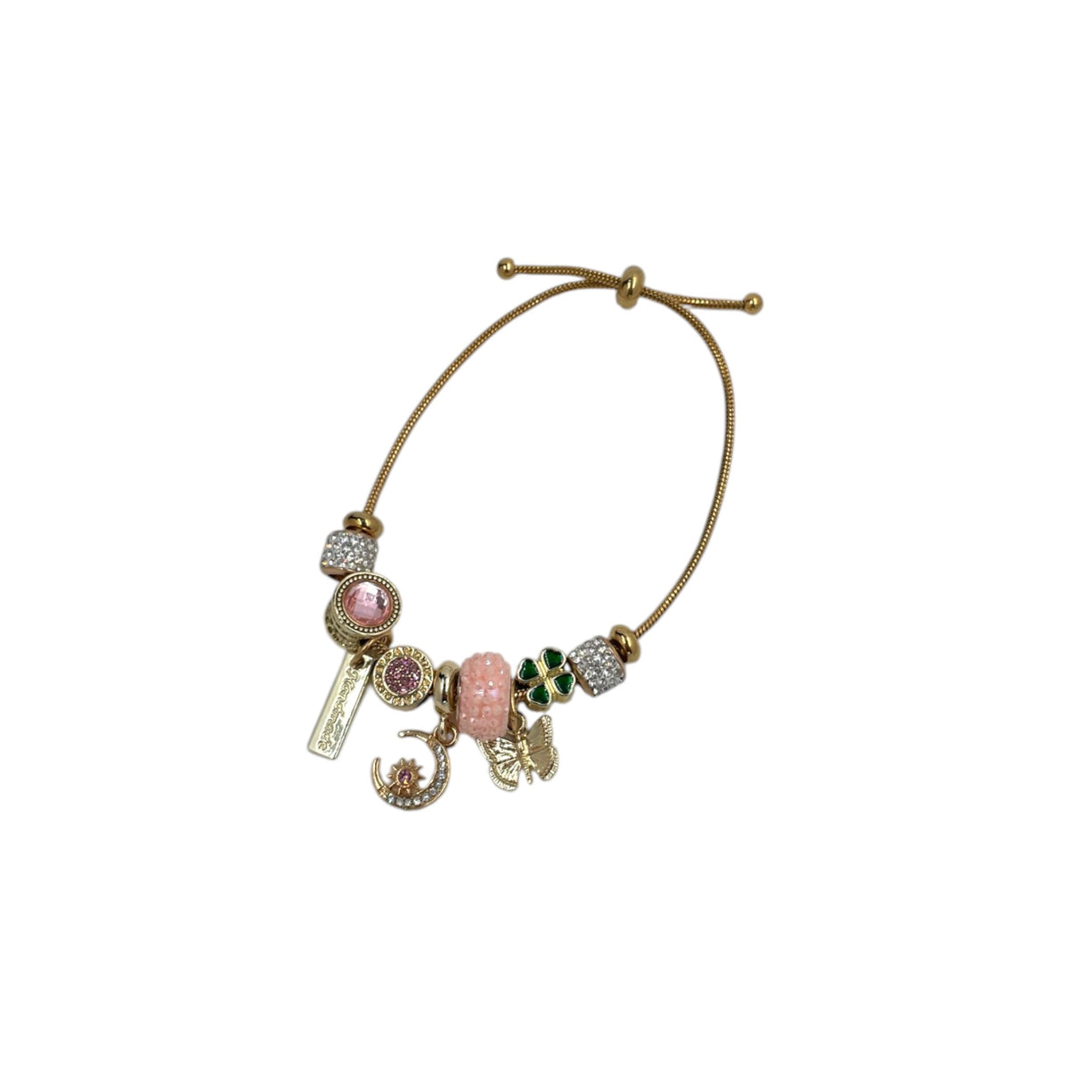 Pulsera Tipo Pandora Dorada | Dijes con Zirconias | Ajustable Charm Varios