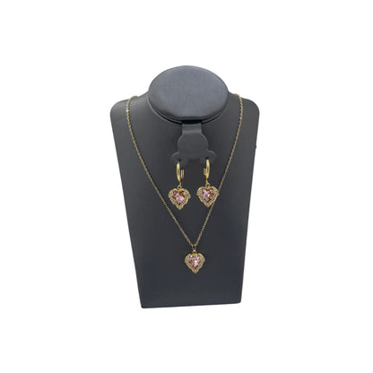 Set de Joyería Premium | Corazón Rojo Estilo Rubí | Marco de Filigrana Dorada