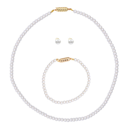 Set de Collar Aretes y Pulsera | Perlas Mallorca 4mm | Blanco Clásico de 45 cm