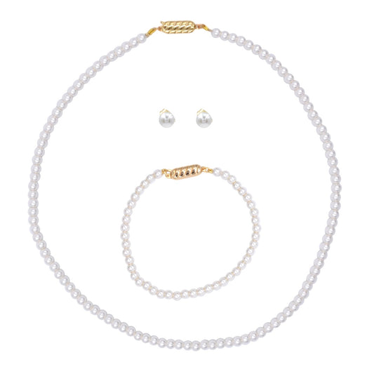 Set de Collar Aretes y Pulsera | Perlas Mallorca 4mm | Blanco Clásico de 45 cm
