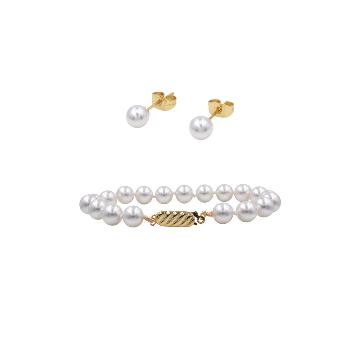 Set de Collar Aretes y Pulsera | Perlas Mallorca 4mm | Blanco Clásico de 45 cm