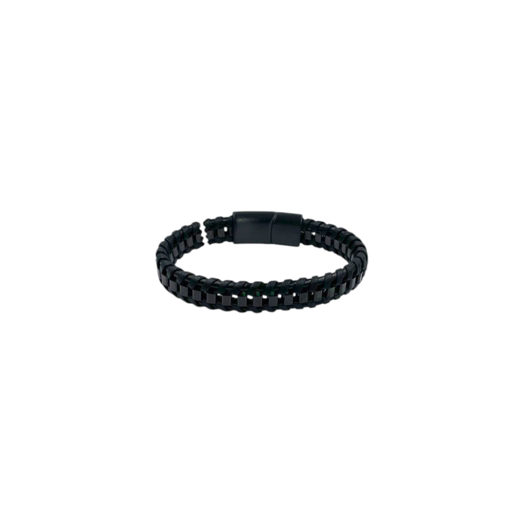 Pulsera Caballero Negra | Cuero Trenzado | Diseño Geométrico
