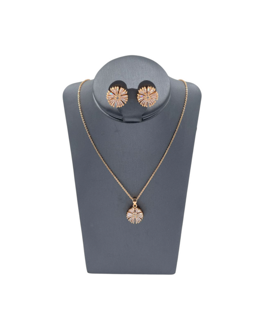Set Floral de Zirconia | Collar y Aretes en Chapa de Oro| Elegantes con Brillo Radial