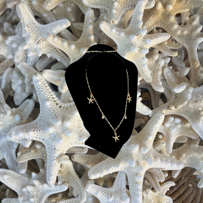Collar de Estrellas de mar | Chapa de oro con Zirconias | Dorado de 45cm