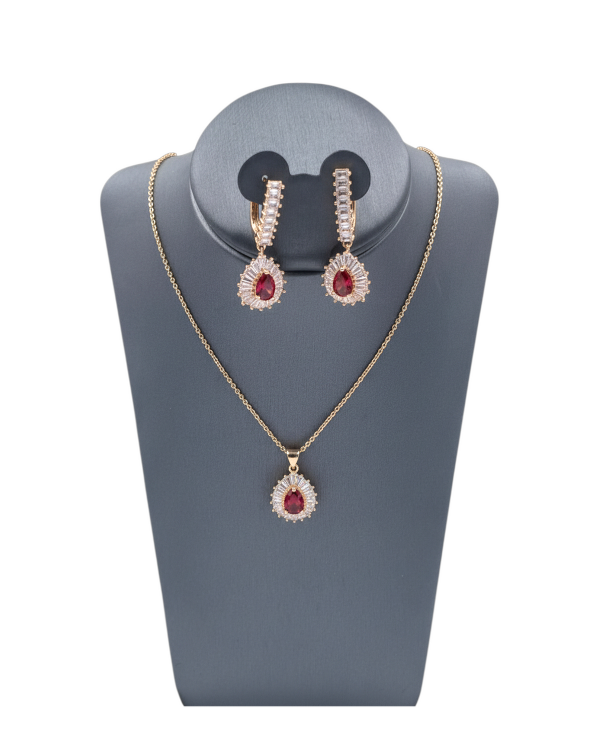 Set Elegante de Zirconia | Collar y Aretes Tipo Gota| Rojo con Brillo Premium