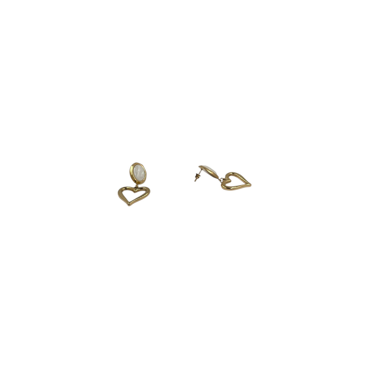 Aretes Colgantes Dorados |  Corazón Calado con Piedra Nácar 43mm